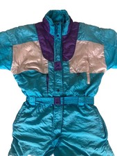 Vintage 80’s Ladies   Turquoise All In One  Ski  Suit  Sz Waist 30” #288