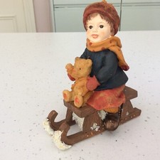 Vintage Seneca Design Child with Teddy Bear on SLEIGH Christmas Scene Décor 50s