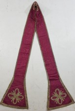  Antique French Moire Silk Liturgical Stole Sliver Metallic Trim 220x28cm