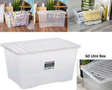 60L Plastic Clear Stackable Large Storage Box with Lid Nestable Container Boxes
