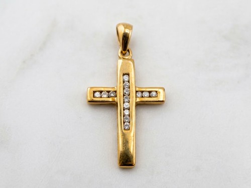 Natural diamond cross pendant - natural,