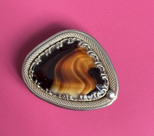 Antique brown agate - agate, brooch