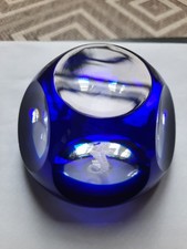 Webb Corbett Multi Faceted Glass Paperweight Cobalt Blue Overlay Seahorse 