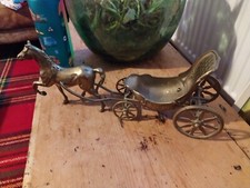 Vintage Brass HORSE & CART Carriage Ornament Heavy 37 x 14 x 9 cm Brass Decor