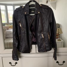 Lipsy London deluxe Outerwear Leather Jacket Dark Brown UK 6 New Without Tags