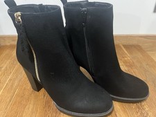 Ladies Black Heel Ankle Boots Size 6. Suede Effect