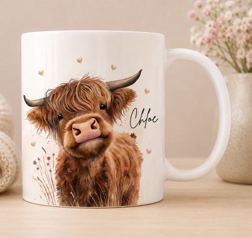 Personalised highland cow 11oz - highland,