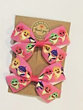 BABY SHARK Hair Bow Alligator Clip/ Bobbles Set Of 2 Girls Baby Toddler Bows 
