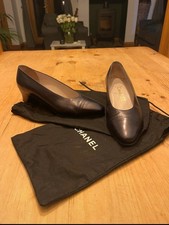 Vintage Chanel Sleek Leather Black Low Court Shoe