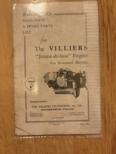 VILLIERS JUNIOR DE LUXE 98cc BICYCLE ENGINE ORIG. 1948 OWNER HANDBOOK/PARTS LIST