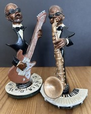 2 Vintage Jazz Musicians Sax & Guitar Statue Figurine New Orlean Jazz  6.5” Tall