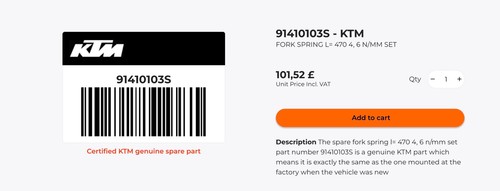 Ktm fork springs 6nm - f/fork, (see