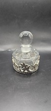 Beautiful Small Vintage Glass Perfume Bottle With A White Metal Cuff.