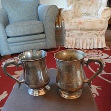 Vintage Brass Etched Tankards