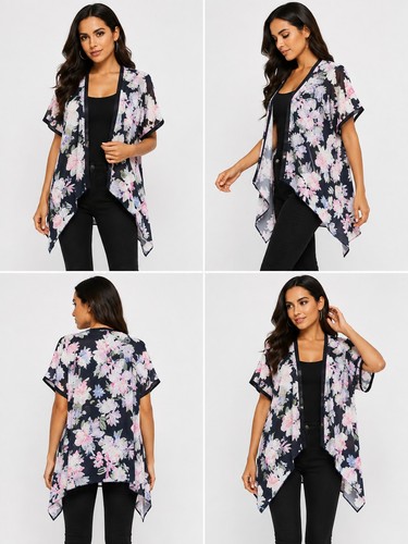 Women floral open front kimono - floral,