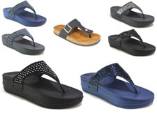 LADIES WEDGE FLIP FLOPS STUD TOE POST CASUAL SUMMER OUTDOOR SLIPPERS UK SIZE 3-8