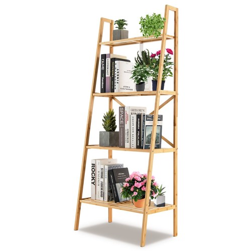Tier ladder shelf bamboo - 4-tier,