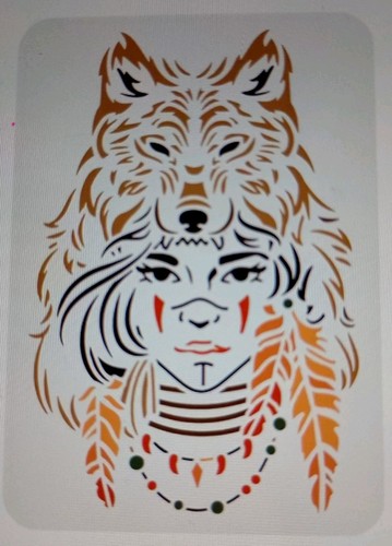 Red indian girl wolf - red, in