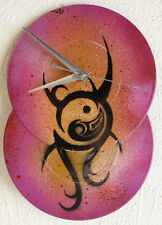 Tribal art clock..funky..spray art..FAIRIES..Hippie..7in recycled records..