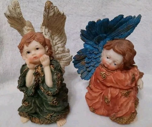 Pair resin angel statues - pair,