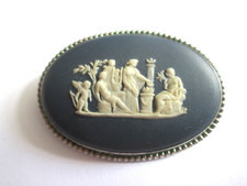 Vintage Wedgwood Blue Jasperware Sterling Silver Brooch Pin 925