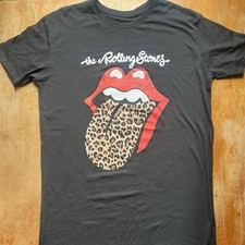 Rolling Stones T Shirt Dress Womens 8 Black Leopard Tongue Rock Band Tee VGC