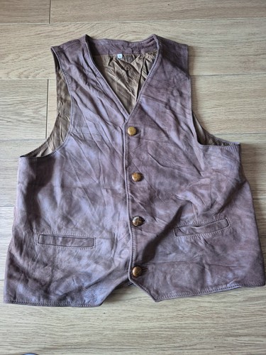 Brown leather waistcoat vest - brown,