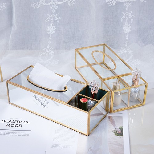 1pc glass tissue box brass - glass,