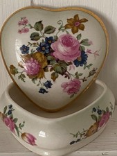 Palissy Royal Worcester heart shaped rose design trinket dish with lid