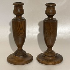 Wooden Candlestick Holders Oak Vintage Urn Style 1940s Pair  Retro Prop Vgc