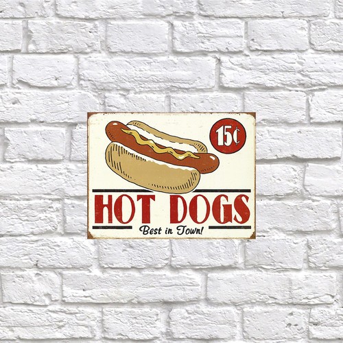 Hot dogs retro tin metal - hot, sign
