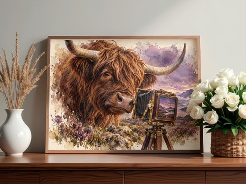 Highland cow vintage camera - highland,