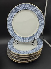 5x Vintage Art Deco Blue Soho Pottery Cobridge Salad Dessert Plates 'Basket' 8"