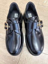 Fitflop UK 4 F Mode Box Leather Flatform Monk Strap Shoes Black