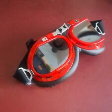 CLASSIC AVIATOR VINTAGE RETRO MOTORCYCLE FLYING GOGGLES RED FRAME DARK TINT LENS
