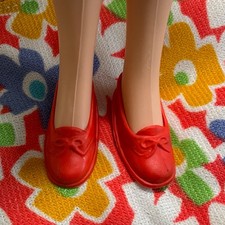 Vintage Sindy Doll Shoes Red Bow Pair Accessory Plastic 1970’s Pedigree Toys