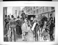 Old 1886 Scene Piccadilly London Shower Rain Tailor Horse Transport C 19th