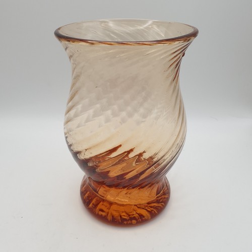 Vintage amber glass swirl vase - glass,