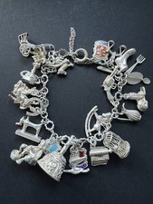 Vintage Sterling Silver Charm Bracelet – 23 Charms – Travel & Novelty – 53.9g