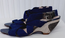 Miezko Strappy Sandals.Gladiator.All leather.Blue webbing .Snakeskin.Hessian.40