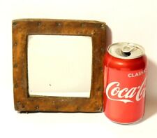 Antique Arts and Crafts Embossed Leather Framed Square Wall Mirror 5.75"