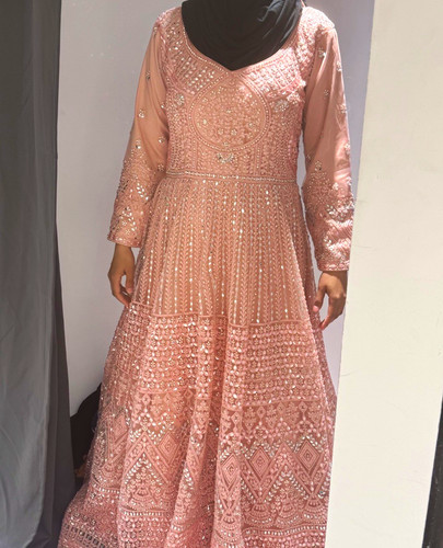 Pink long sleeve ball gown - pink,