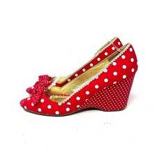 Sam Edelman Red White Gold Polka Dot Wedges Women's Size 9.5