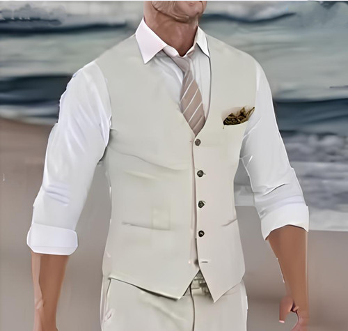 Beige linen suit vest - suit,