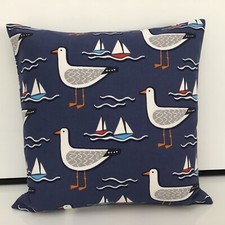 Gull DOUBLE SIDED Cushion Covers Blue Stripe Coastal Beach Nautical Style Fabric