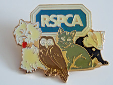 RSPCA pin badge dog, owl, cat