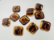 10 Vintage Czech Glass Shank Buttons 11.2mm Tiger Eye Tortoise Dark Amber Square