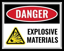 DANGER EXPLOSIVE MATERIALS GUN POWDER LIQUID OXYGEN METAL PLAQUE TIN SIGN 1975