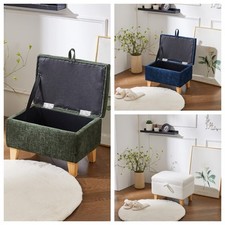Upholstered Ottoman Storage Box Toys Footstool Window Bed End Seat w/Wooden Legs