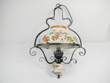 Vintage Electric Ceiling Light In Style Of Old Oil Lamp ~ Metal Glass & Ceramic